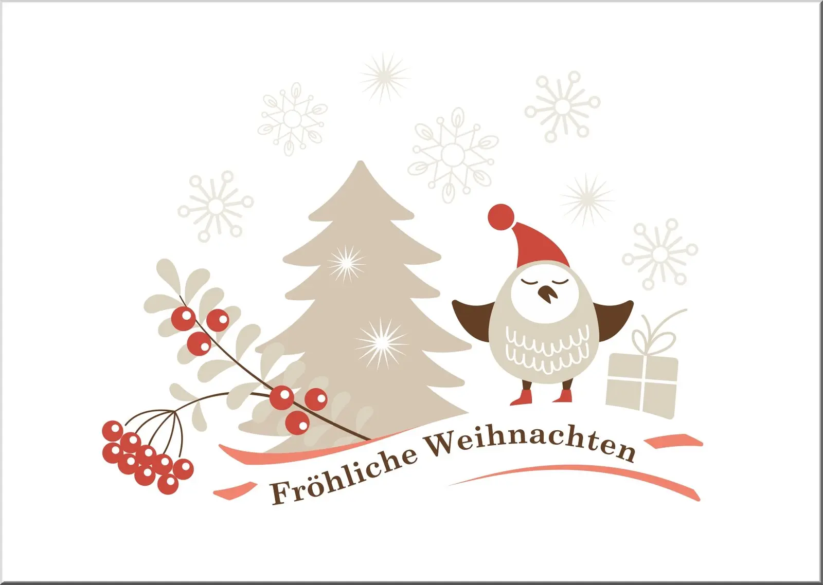 Hygge Style Weihnachtspostkarte Vogel und Tannenbaum