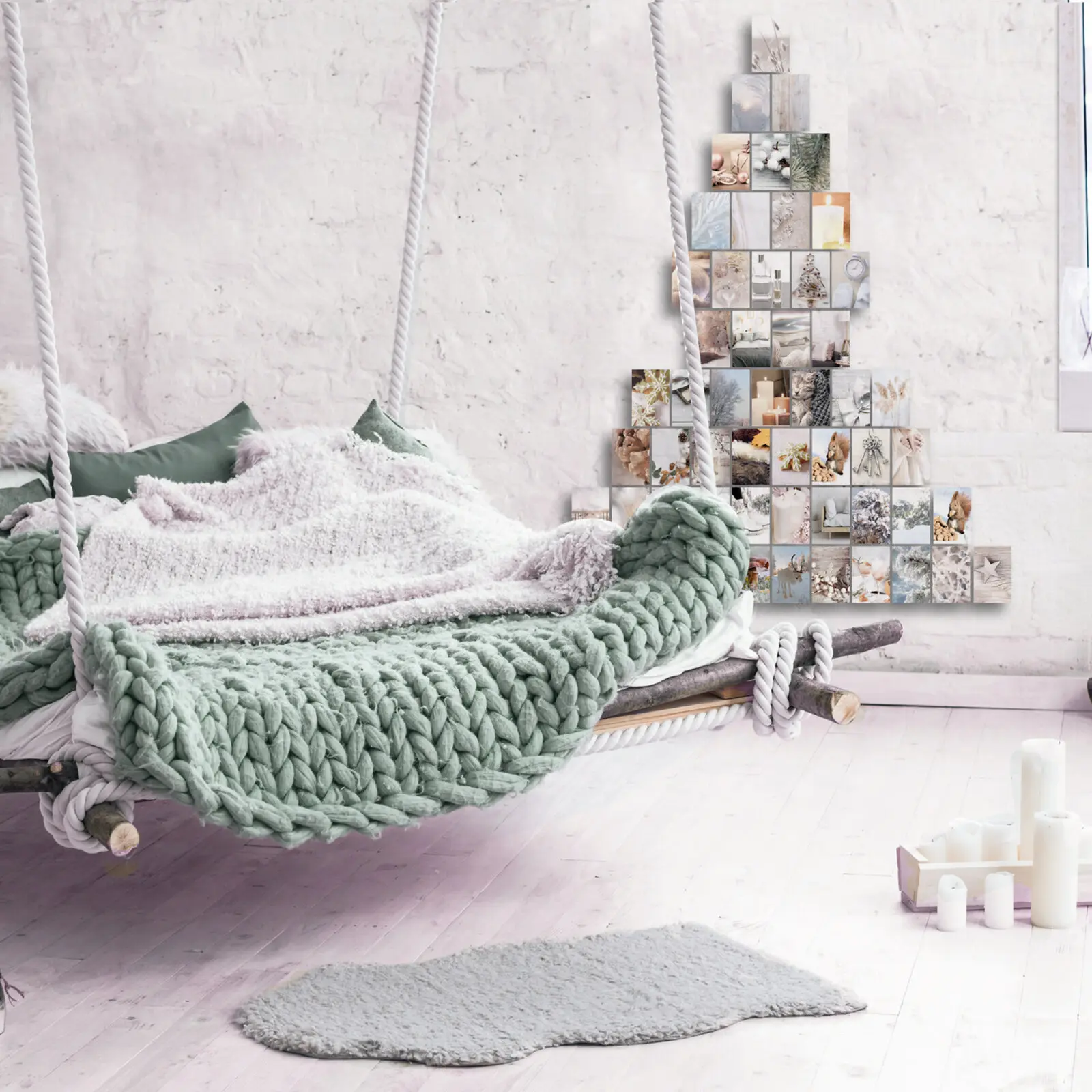 Wandcollage Motiv Tannenbaum creme 56 Karten Dekotipp
