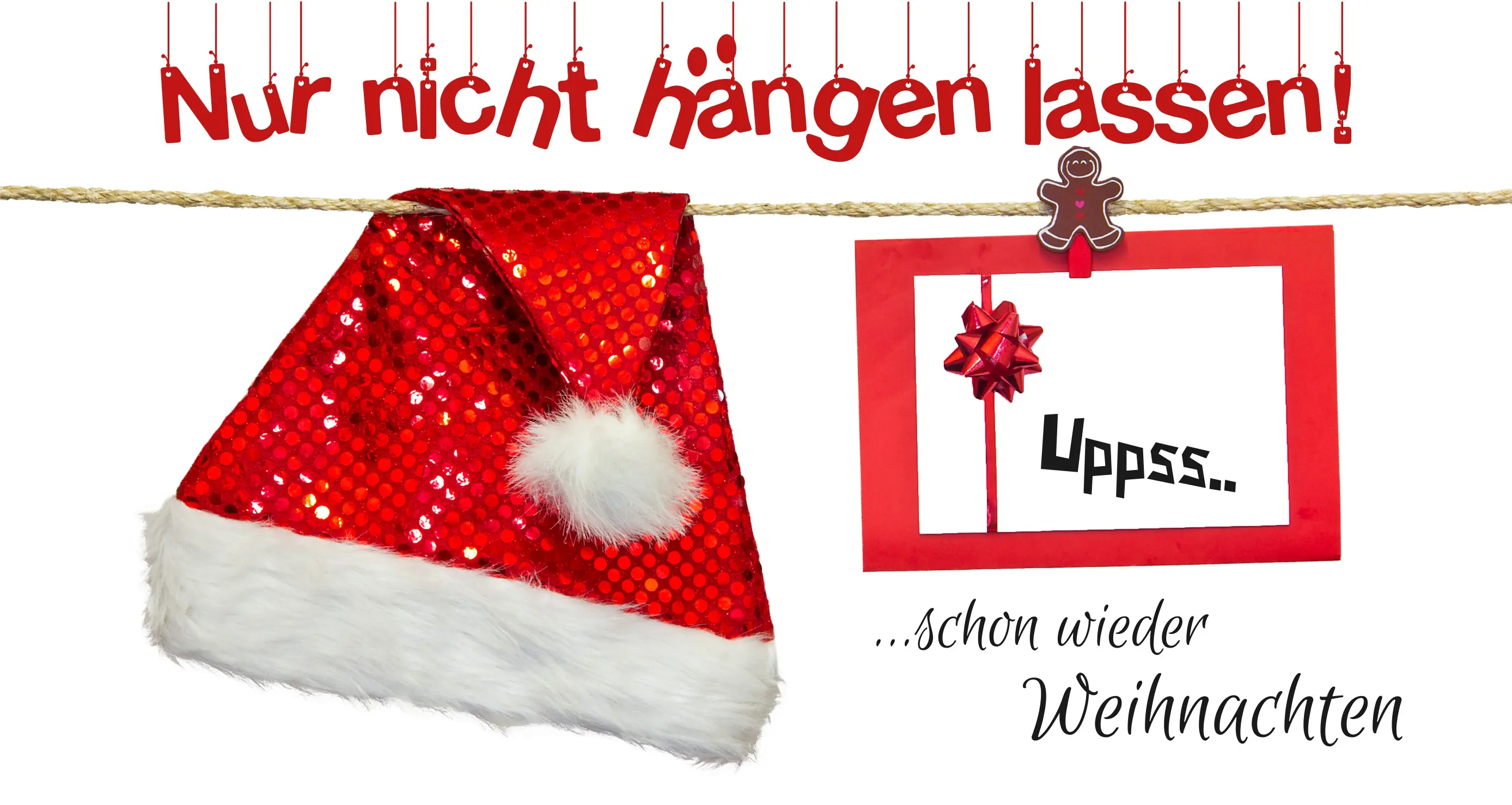 Weihnachtsmütze auf Wäscheleine