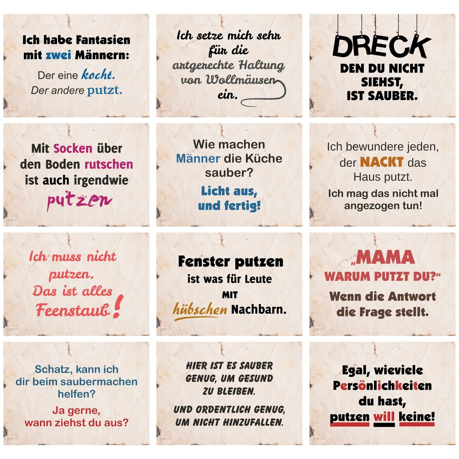 12 lustige sprüchepostkarten zum thema putzen din a6