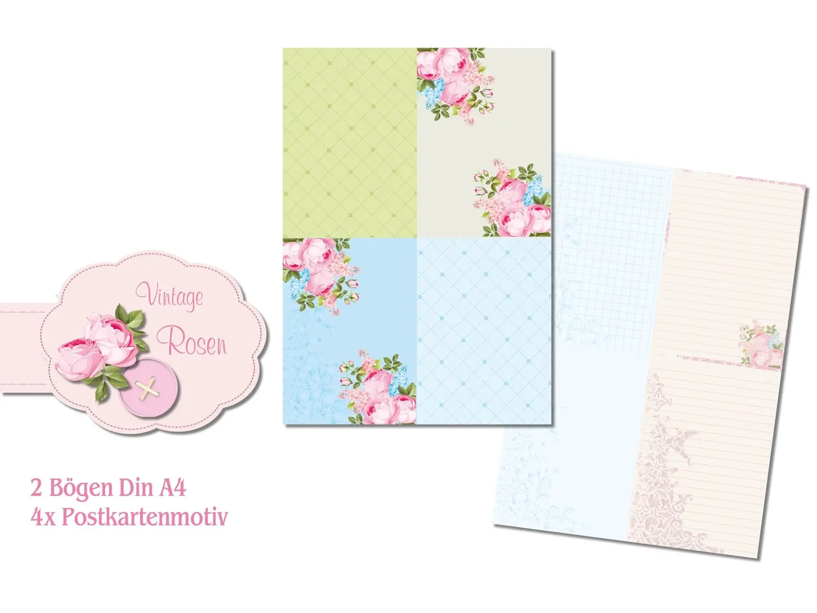 Vintage Scrapbooking Set Rosen Floral 10 Bögen stabiles Papier