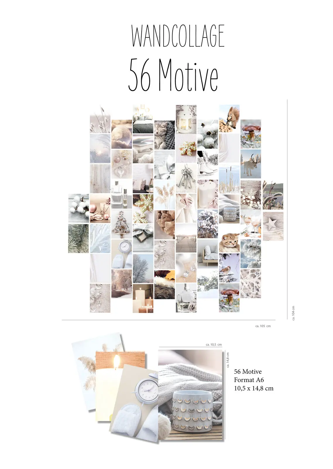 Maße für Wandcollage Set Tannenbaum creme 56 Karten