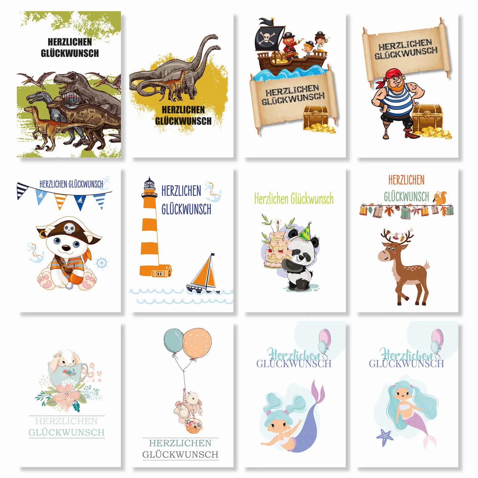 12er Set Glückwunschkarten für Kindergeburtstag