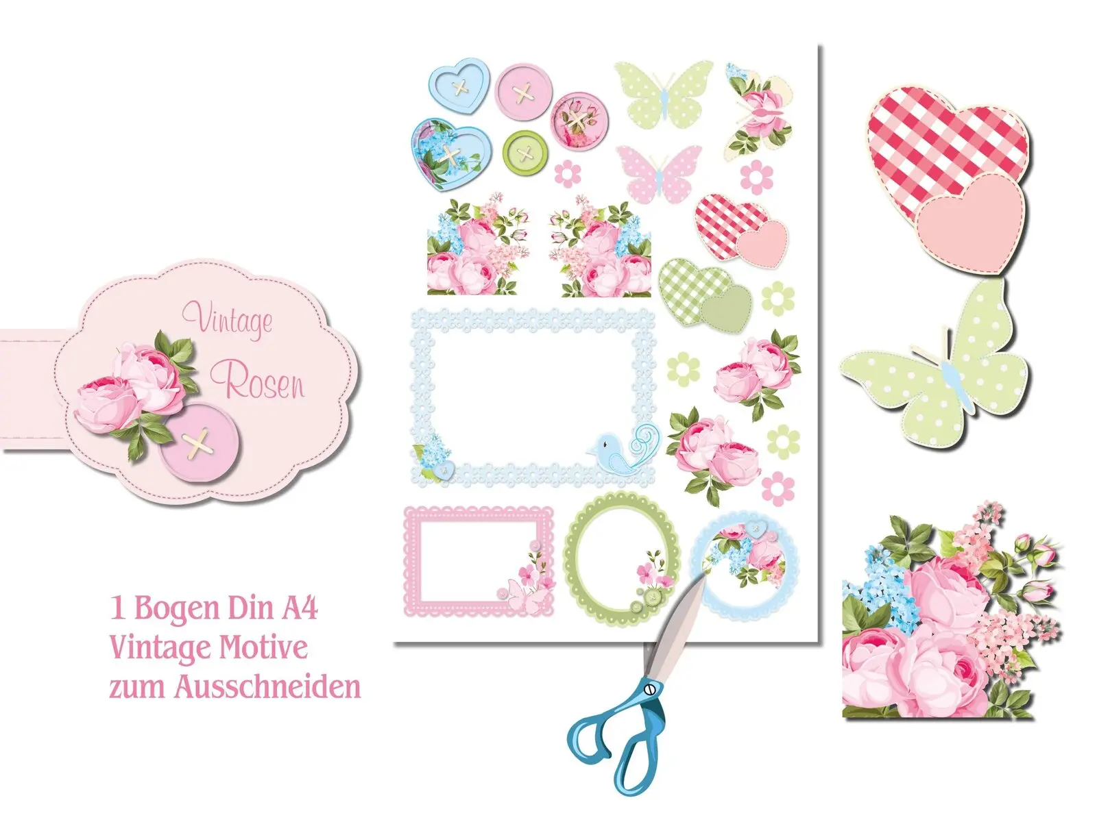 Blumenmotive Scrapbooking Retro Vintage Rosen 10 Blatt