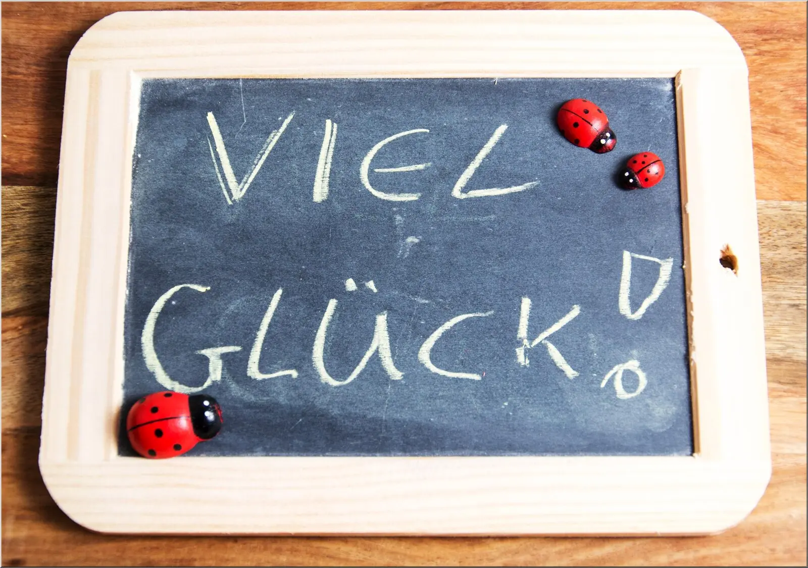 A6 Postkarte mit Marienkäfern und Text Viel Glück