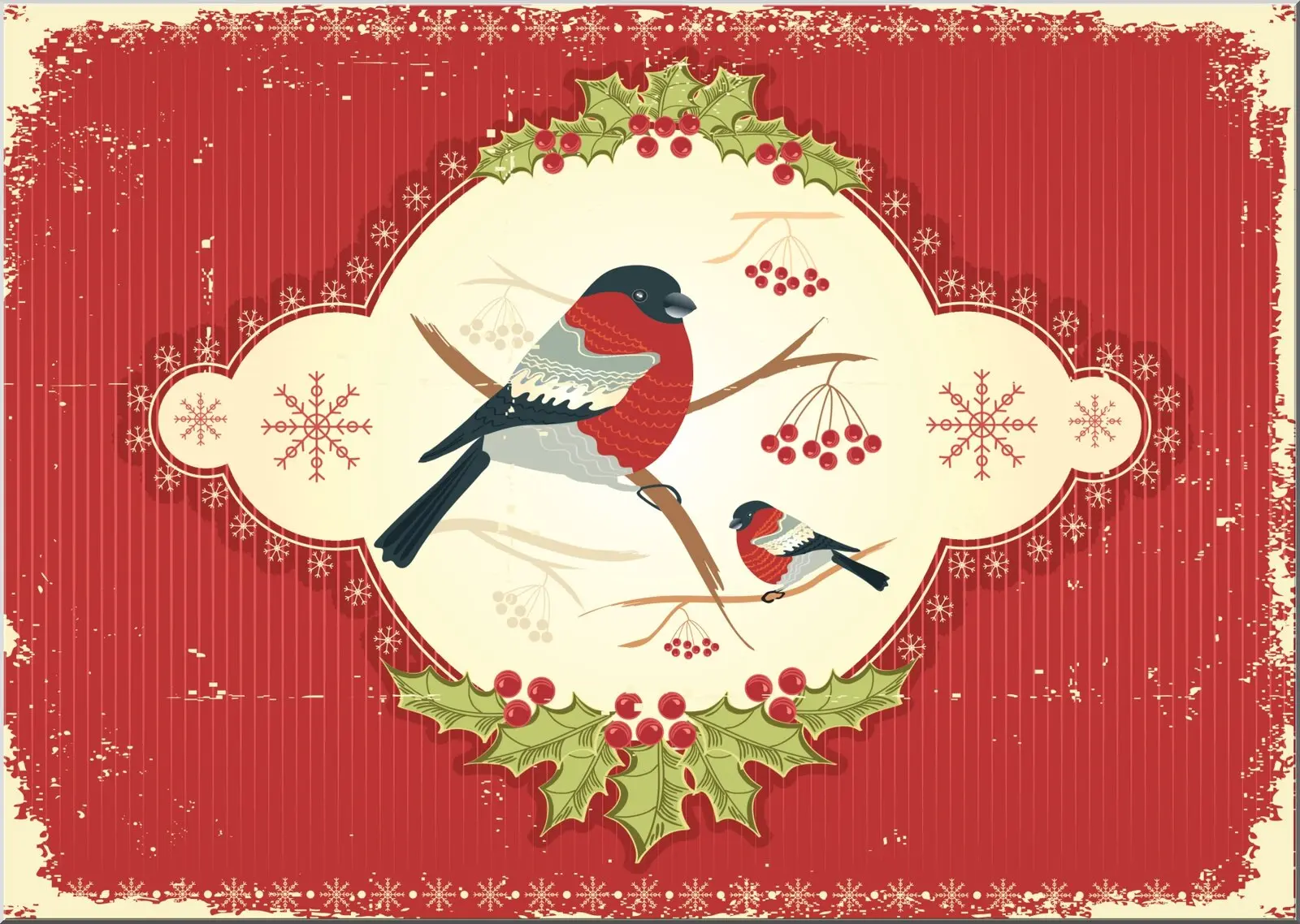 Postkarte mit Weihnachtsvogel im Retro Vintage Style