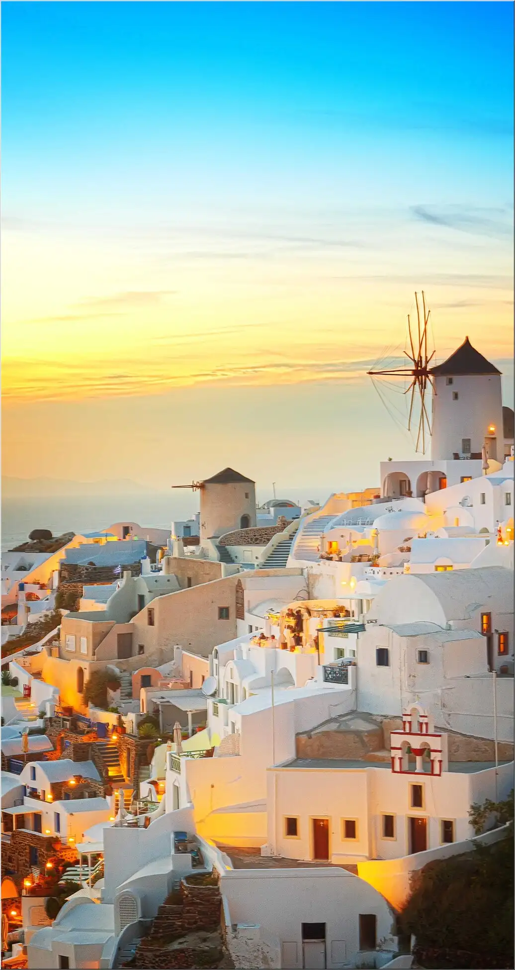 Griechische Häuser Am Abend Mit Himmel Und Sonne
