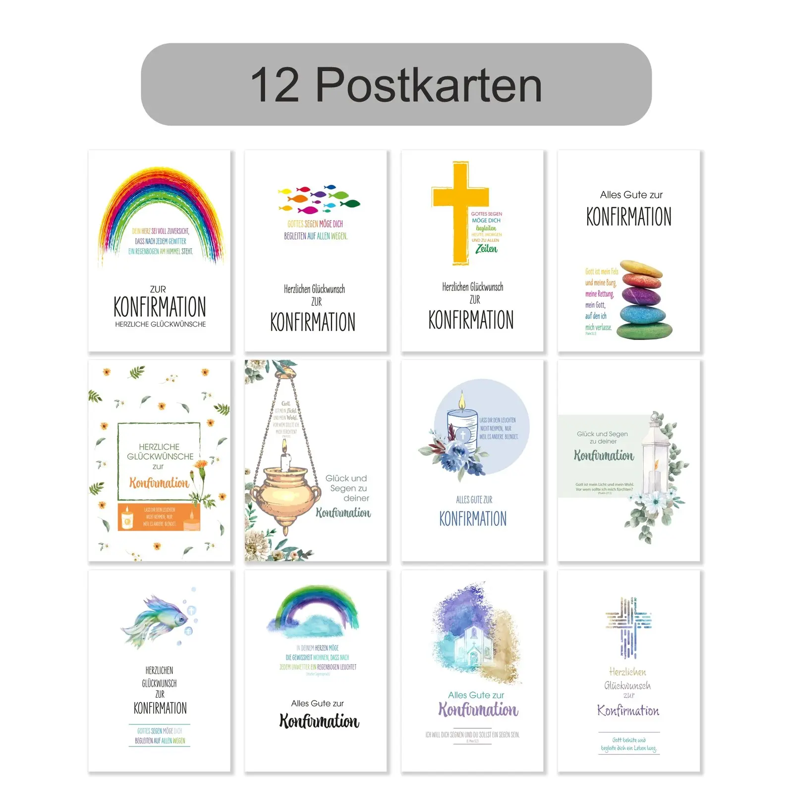 Postkartenset mit Glückwunschkarten Konfirmation 12 Stück