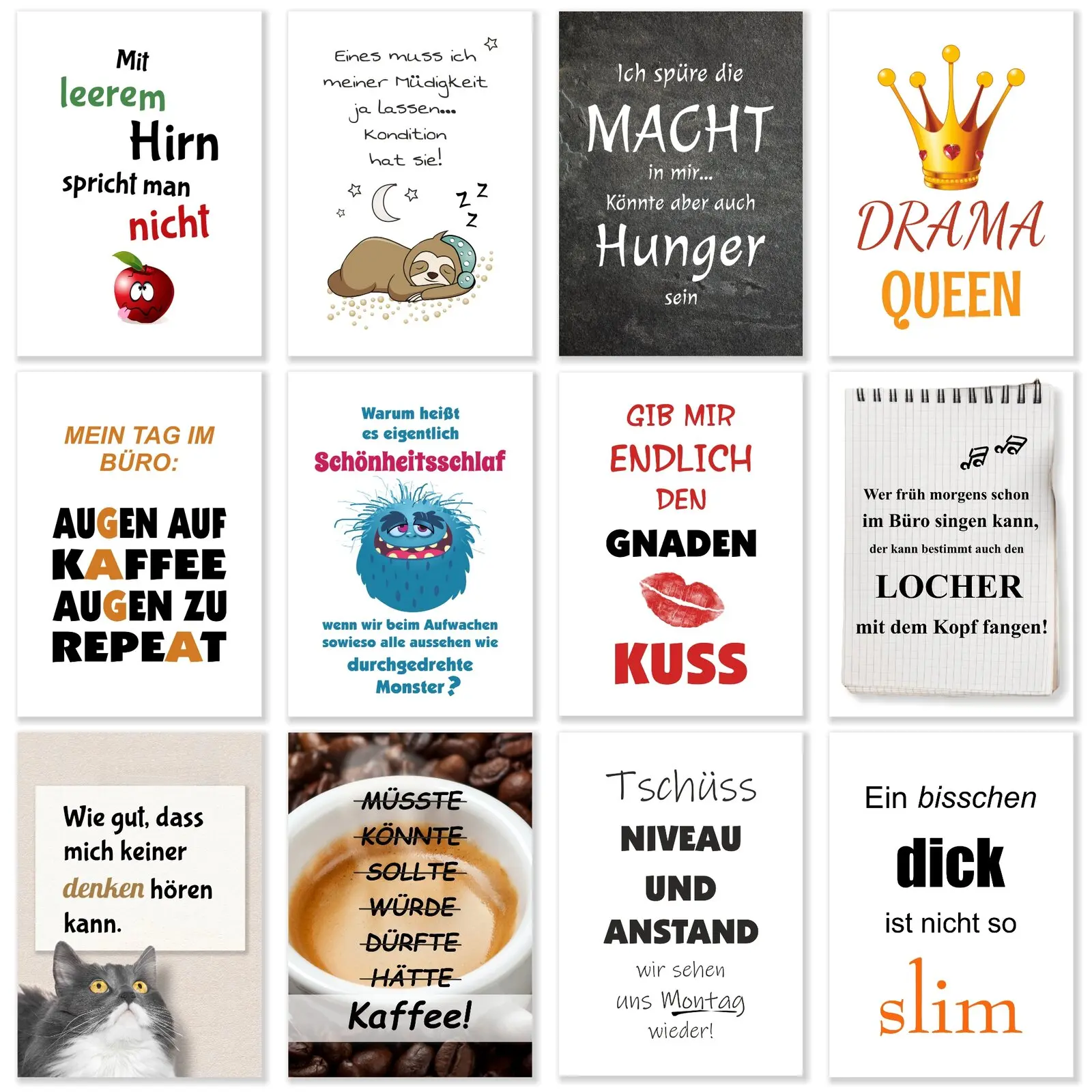 12 lustige Sprüche Postkarten verschiedene