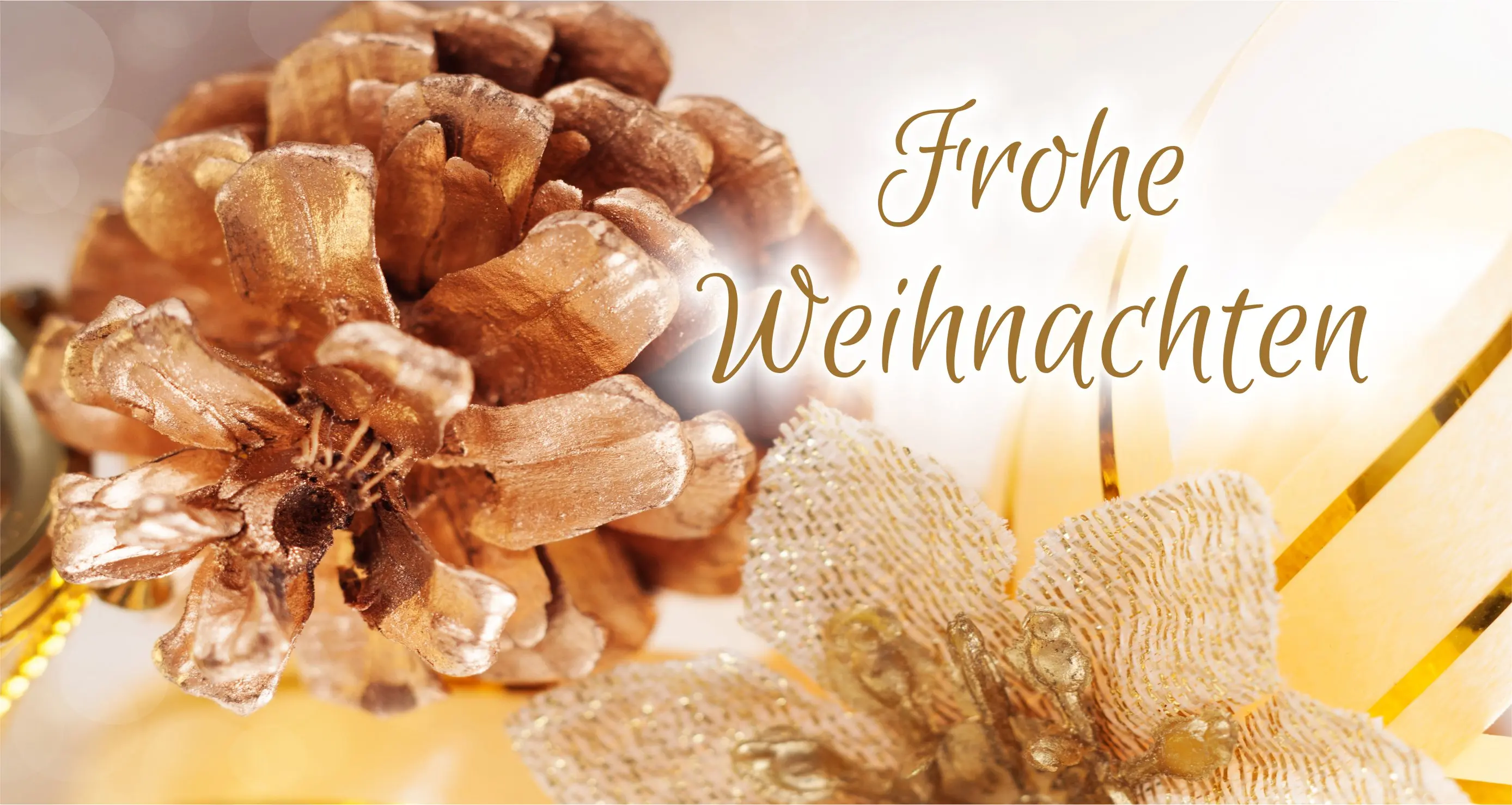 Glänzender Tannenzapfen mit Weihnachtsgruß