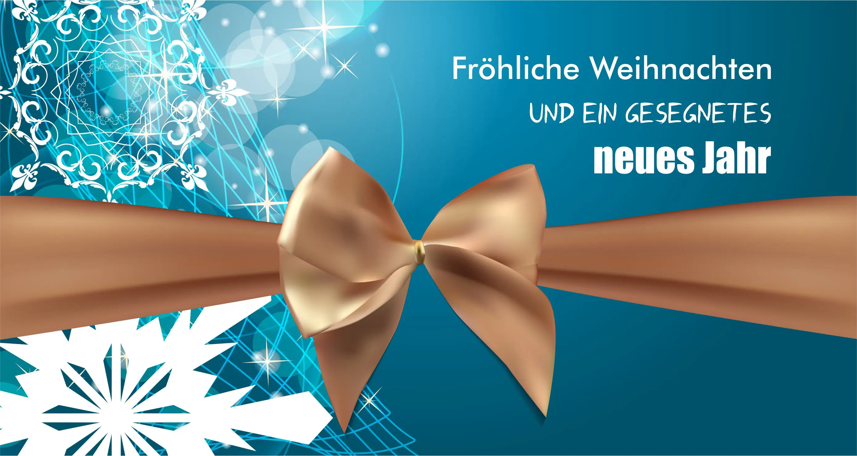 Blaue Weihnachtskarte mit großer Schleife