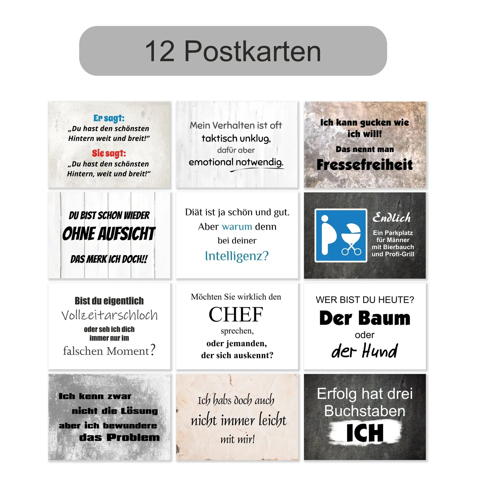 Sprüche auf Postkarten 12 Stück mit Aufsicht Chef usw
