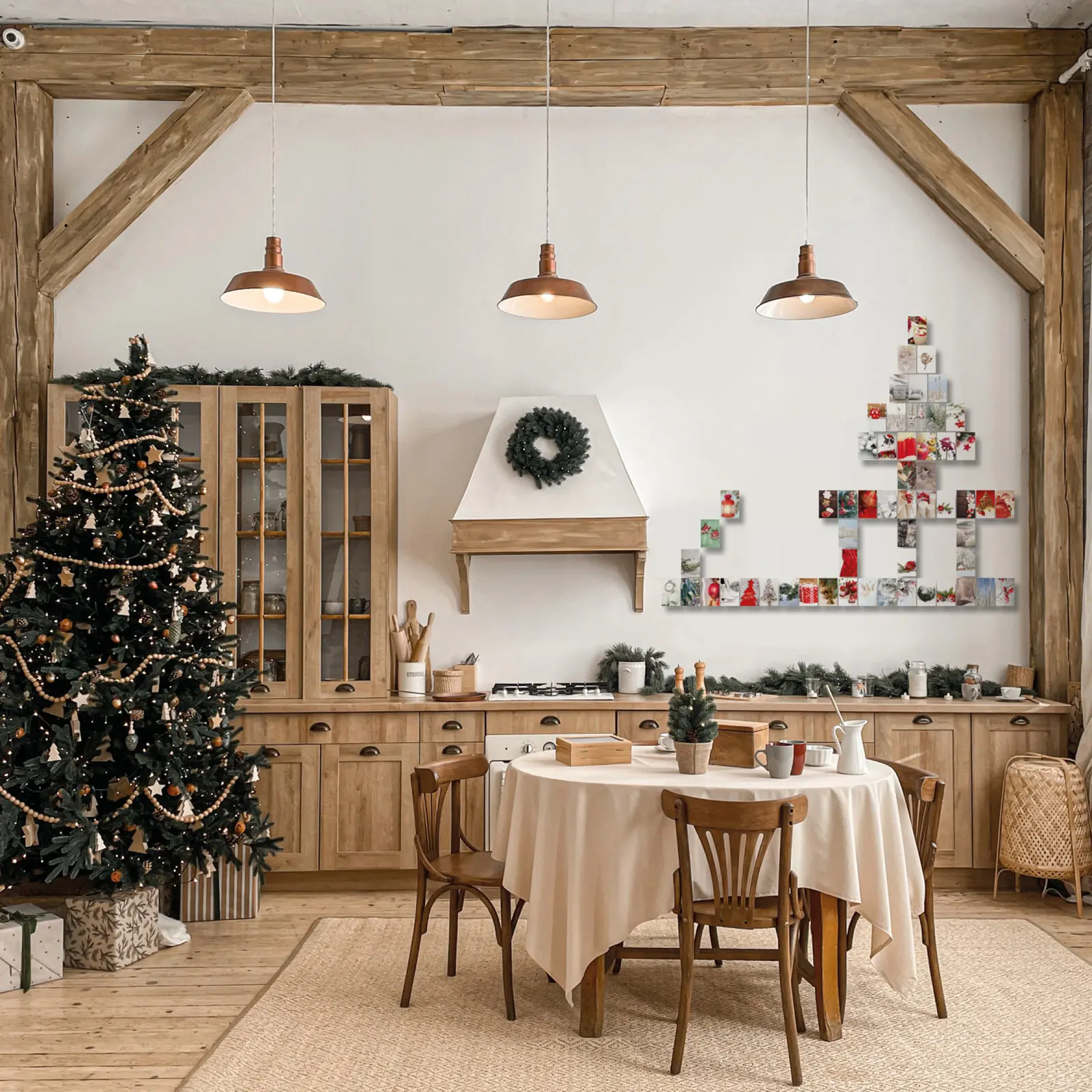 Weihnachtsschlitten Wanddeko aus 56 Karten Set rot, wiederverwendbar