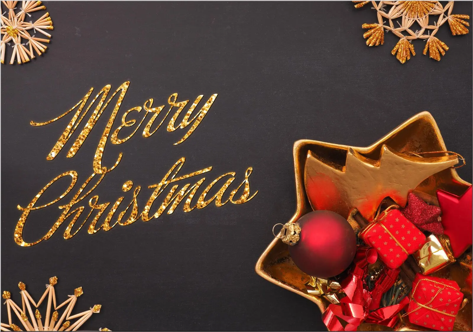 Weihnachtspostkarte mit Weihnachtsteller Merrry Christmas