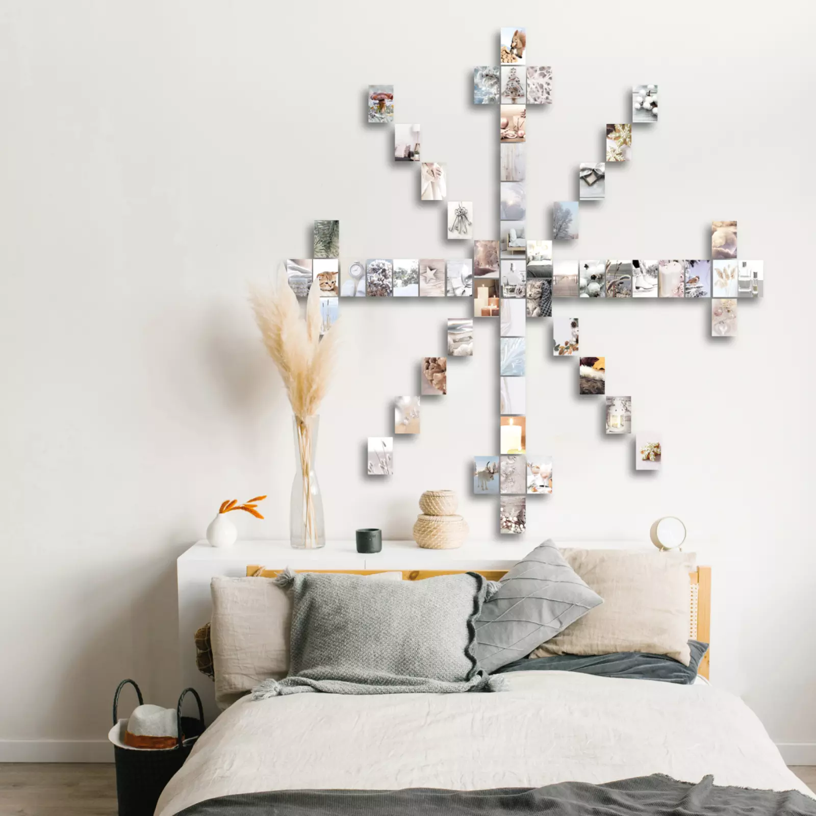 Wanddeko Collage Weihnachten Set creme als Schneeflocke