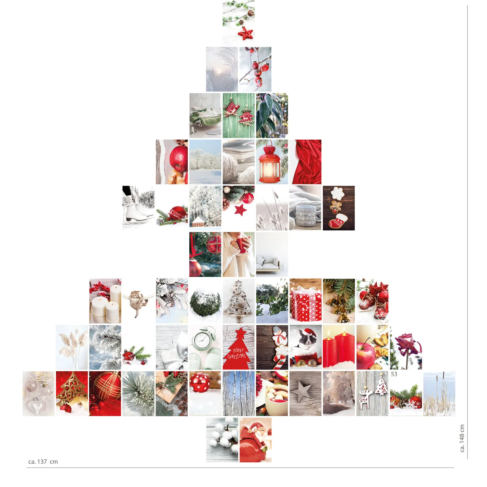 Originelle Weihnachtsdeko Wandcollage mit 56 Karten, Set Rot
