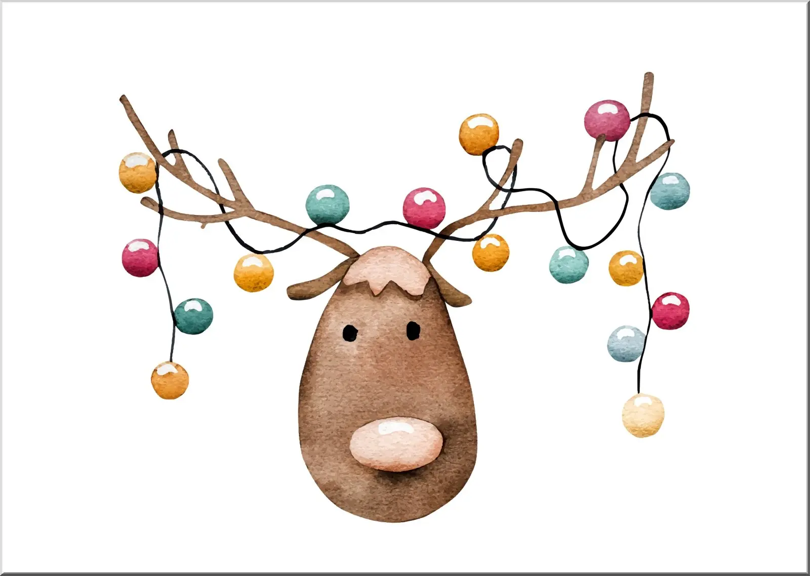 Lustige Weihnachtskarte Rentier Rudolf mit Lichterkette