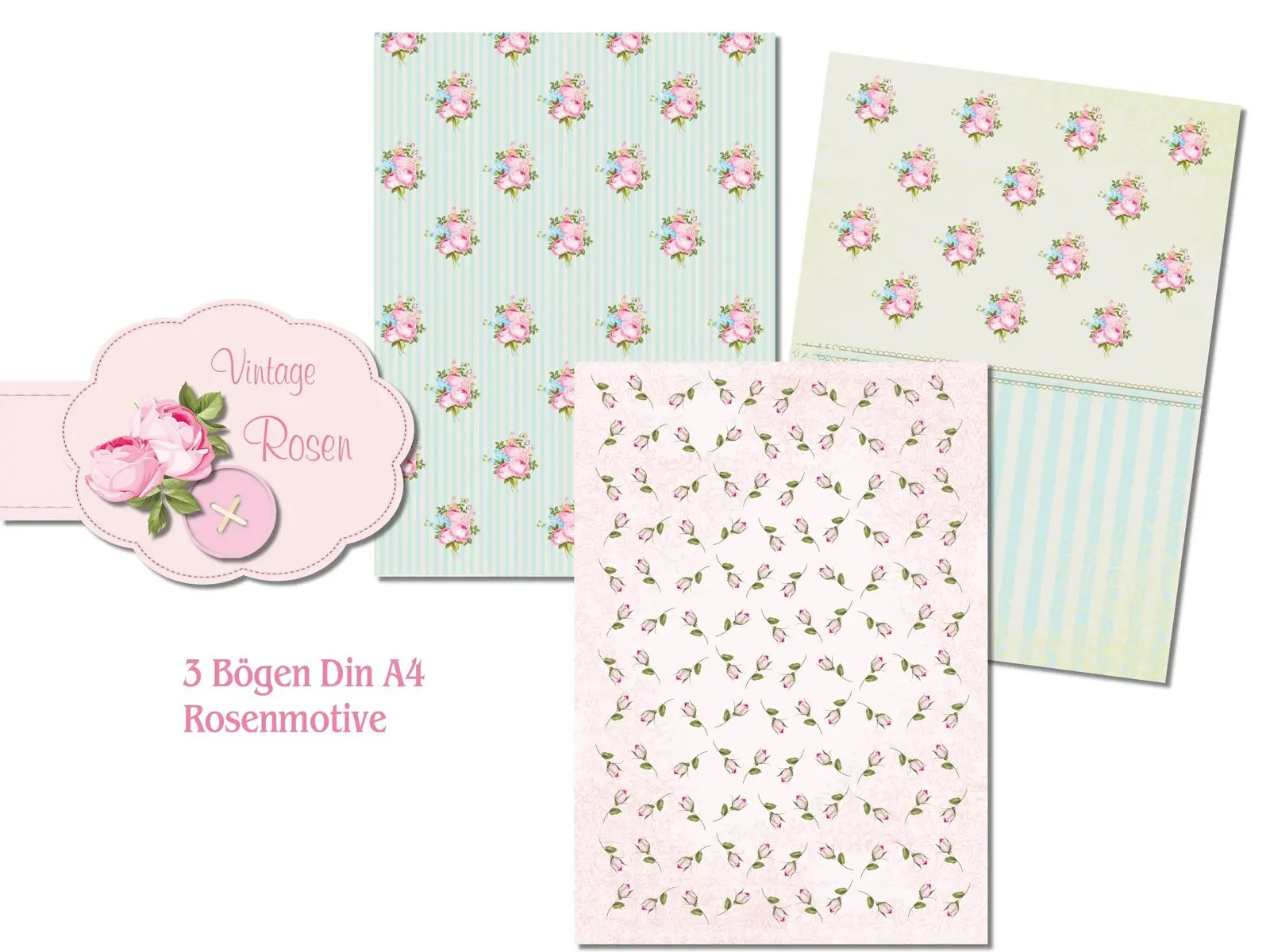 Scrapbooking Vintage Rosen Set mit 10 Din A4 Blättern Floral