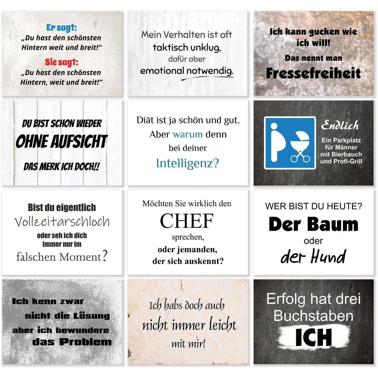 Lustige Postkartensprüche Querformat 12 Stück
