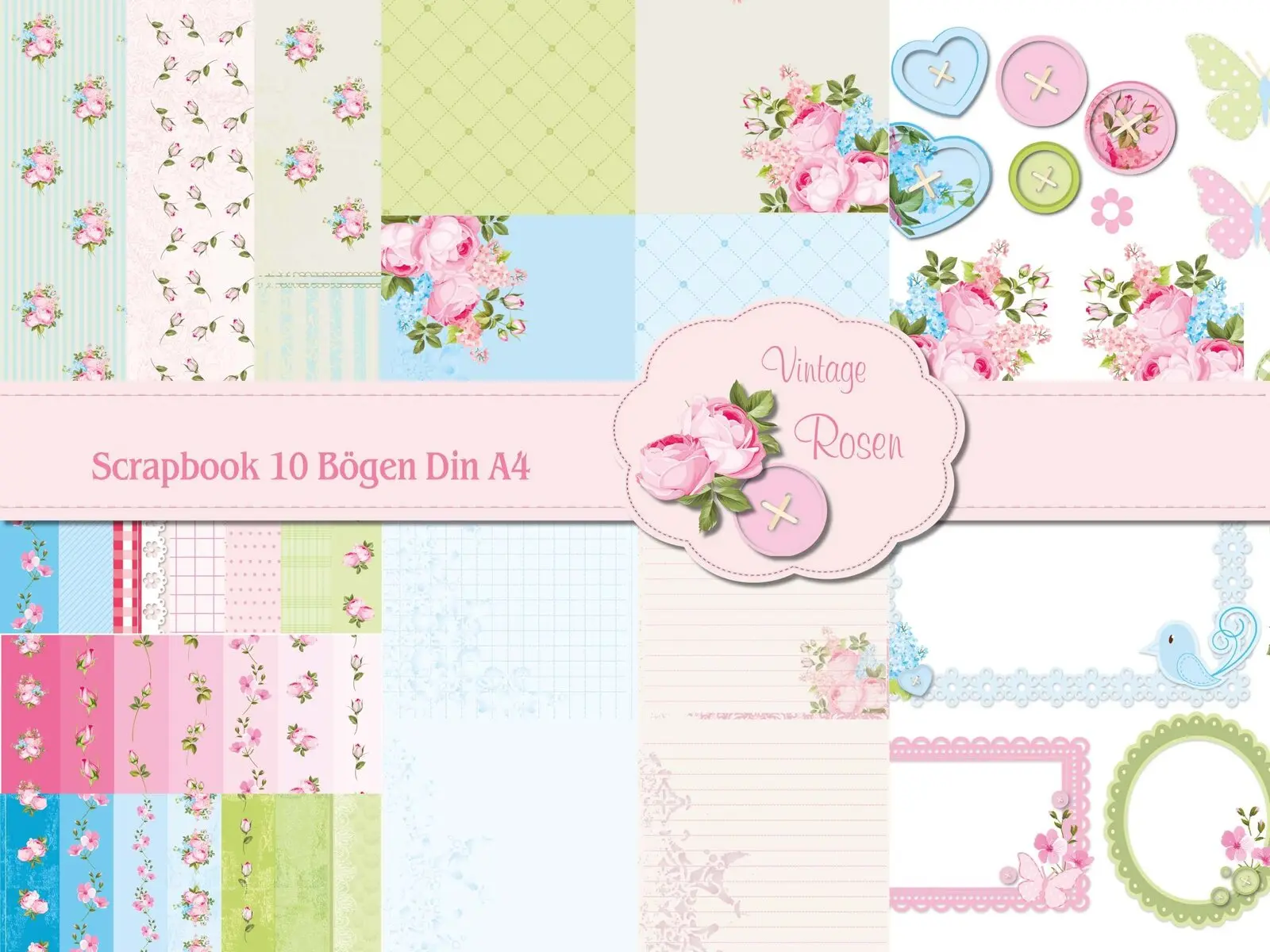 10 Blatt Scrapbooking Papier Motiv Vintage Rosen