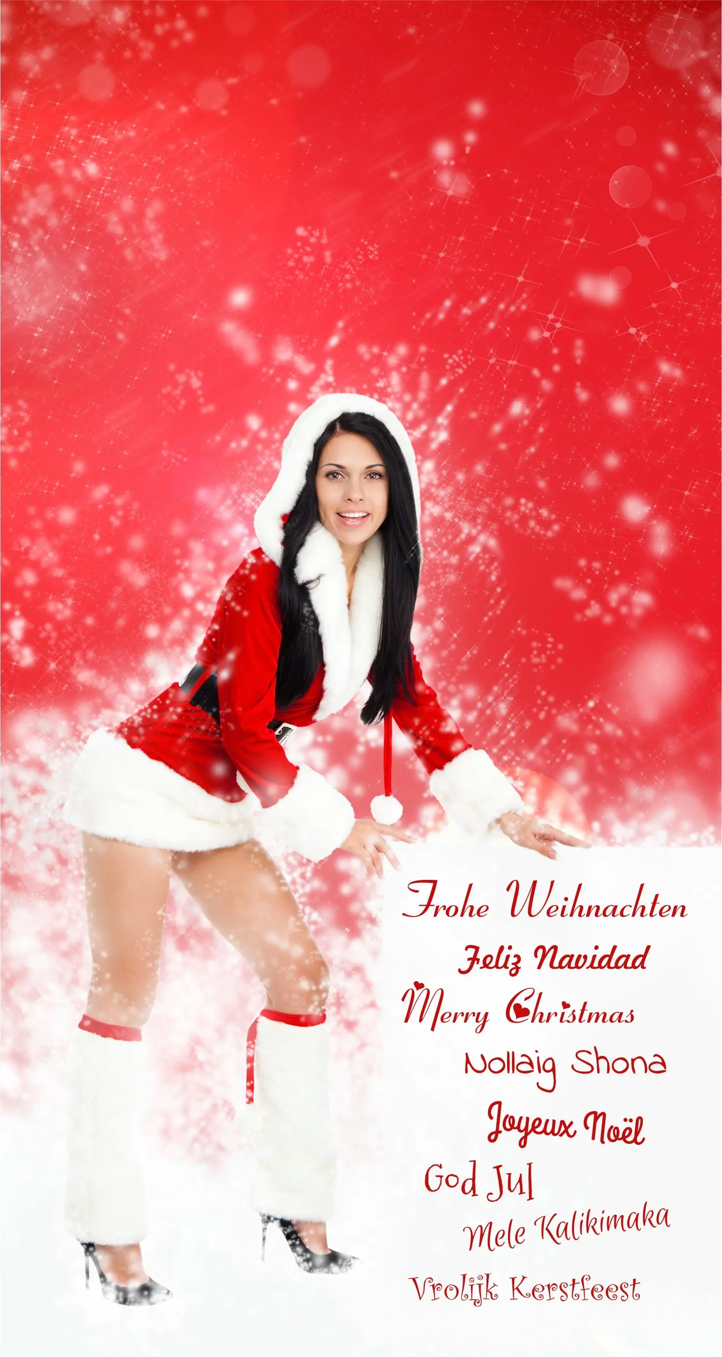 Sexy Weihnachtsfrau wünscht Frohe Weihnachten
