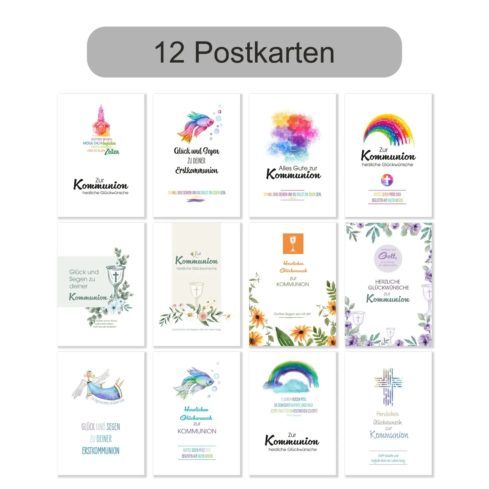 Set mit 12 Glückwunsch Postkarten zur Kommunion