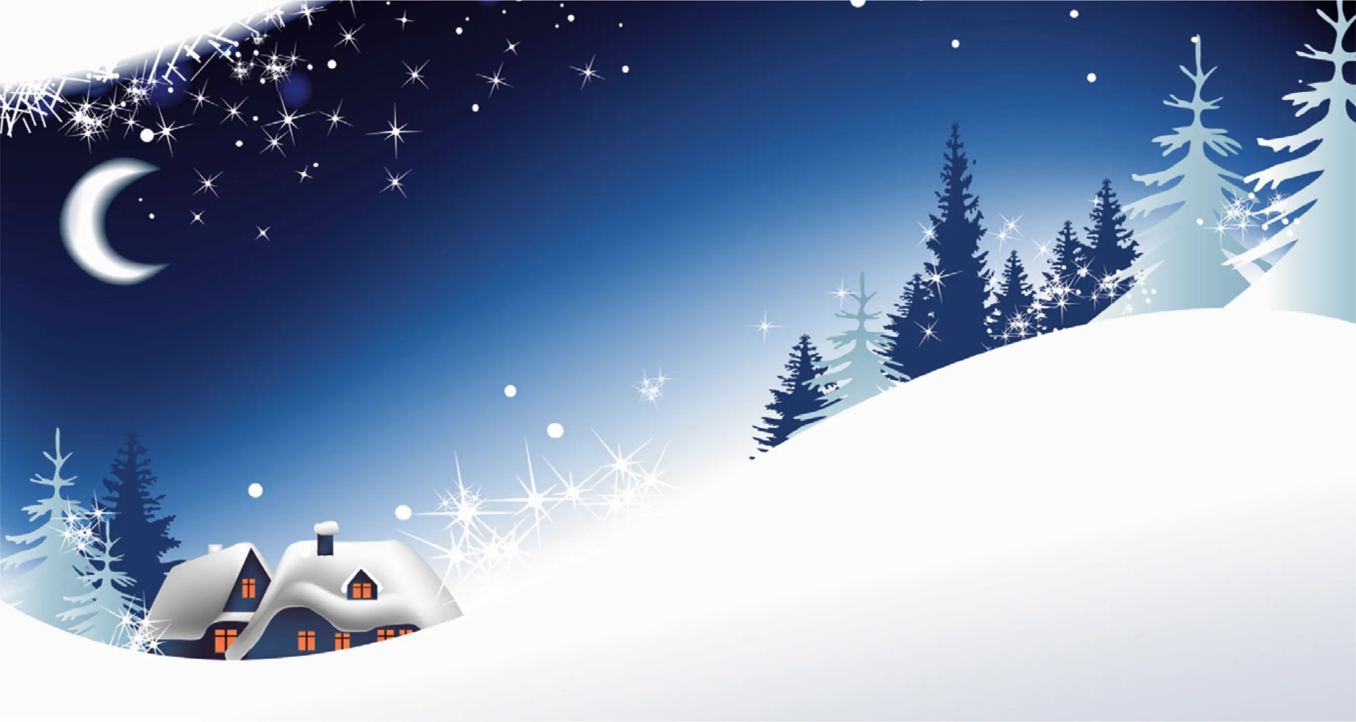 Winterlandschft Haus und Bäume im Schnee bei Nacht