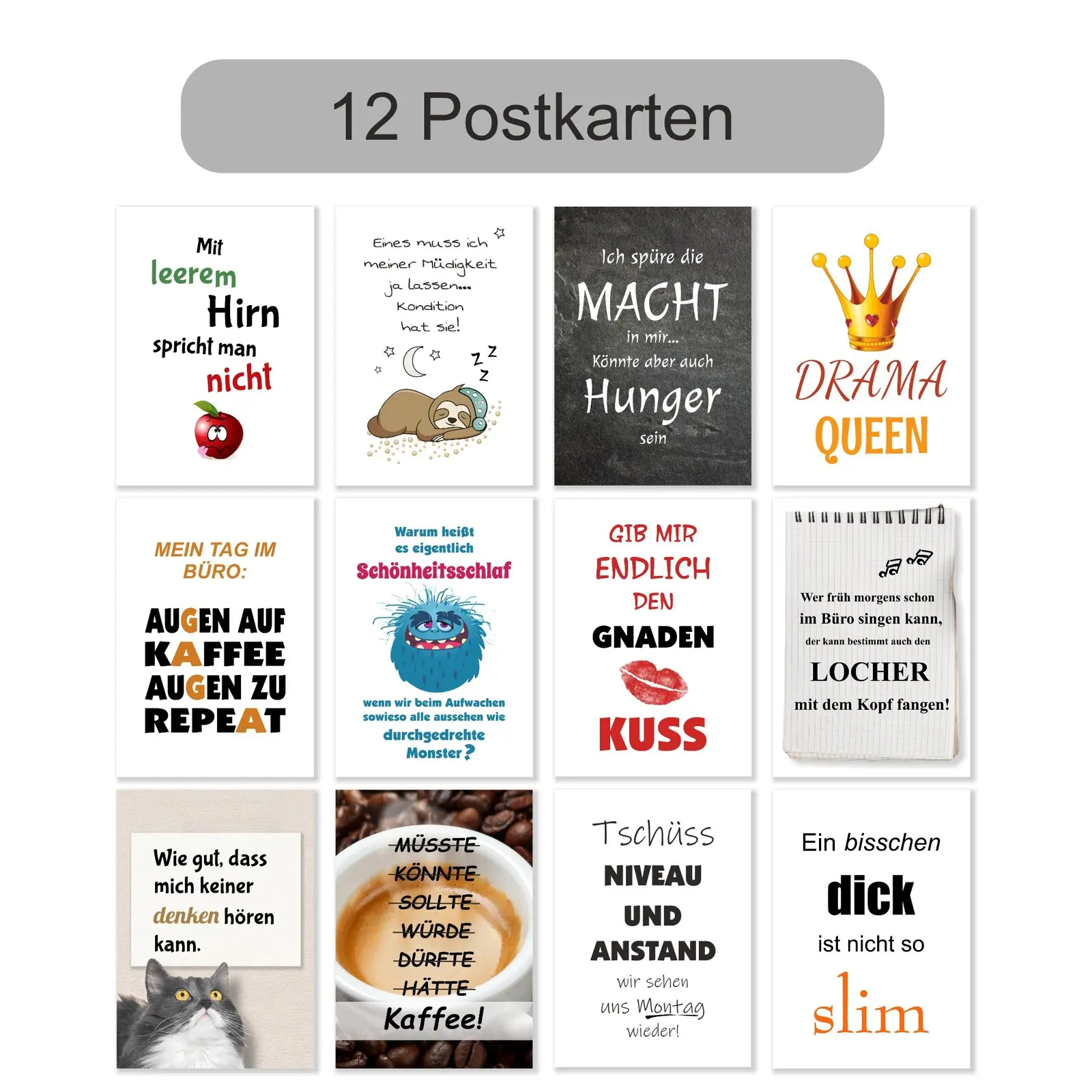 Lustige Sprüche auf 12 Postkarten Spaß Humor