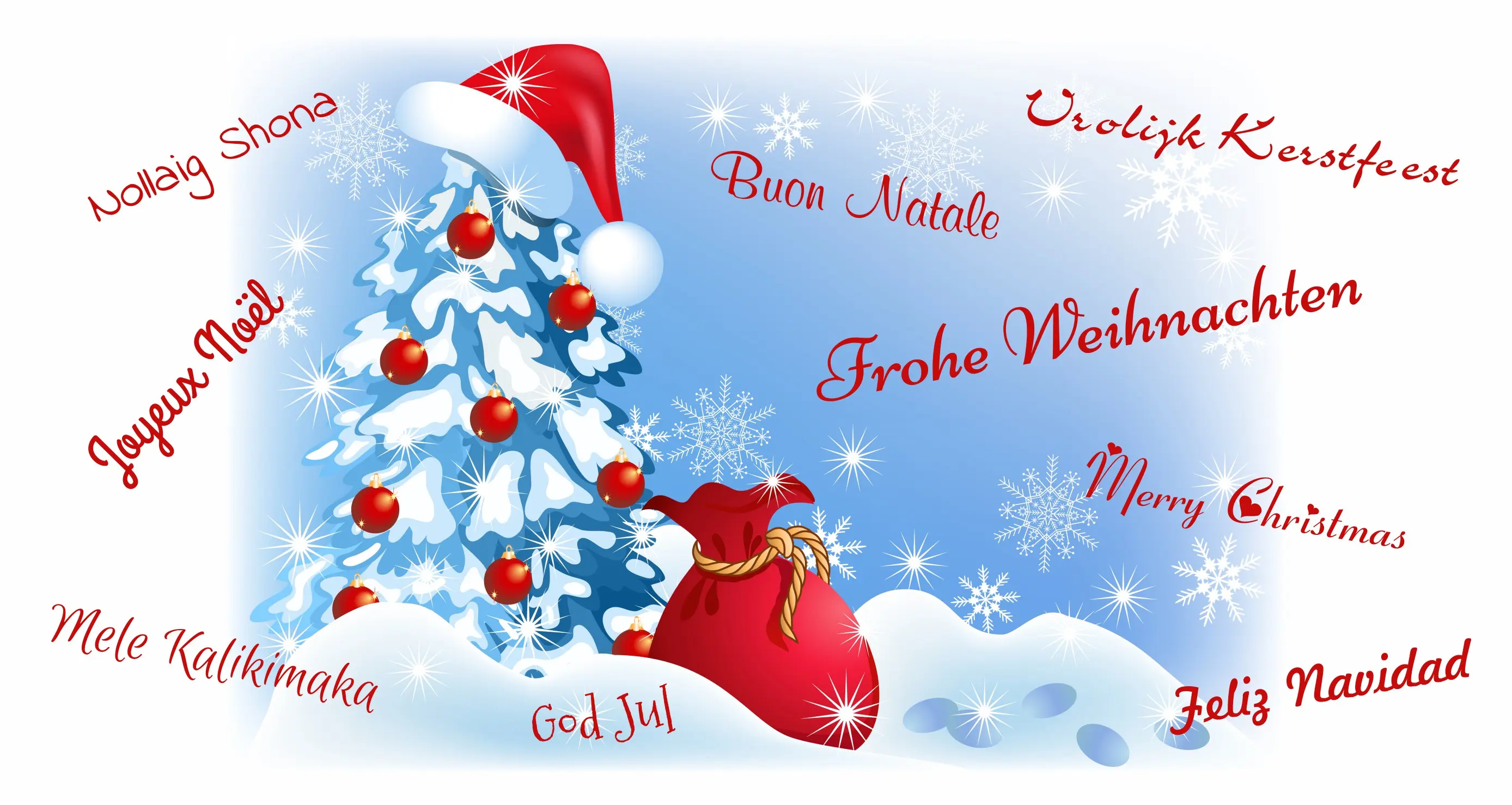 Hübscher Weihnachtsgruß in verschiedenen Sprachen