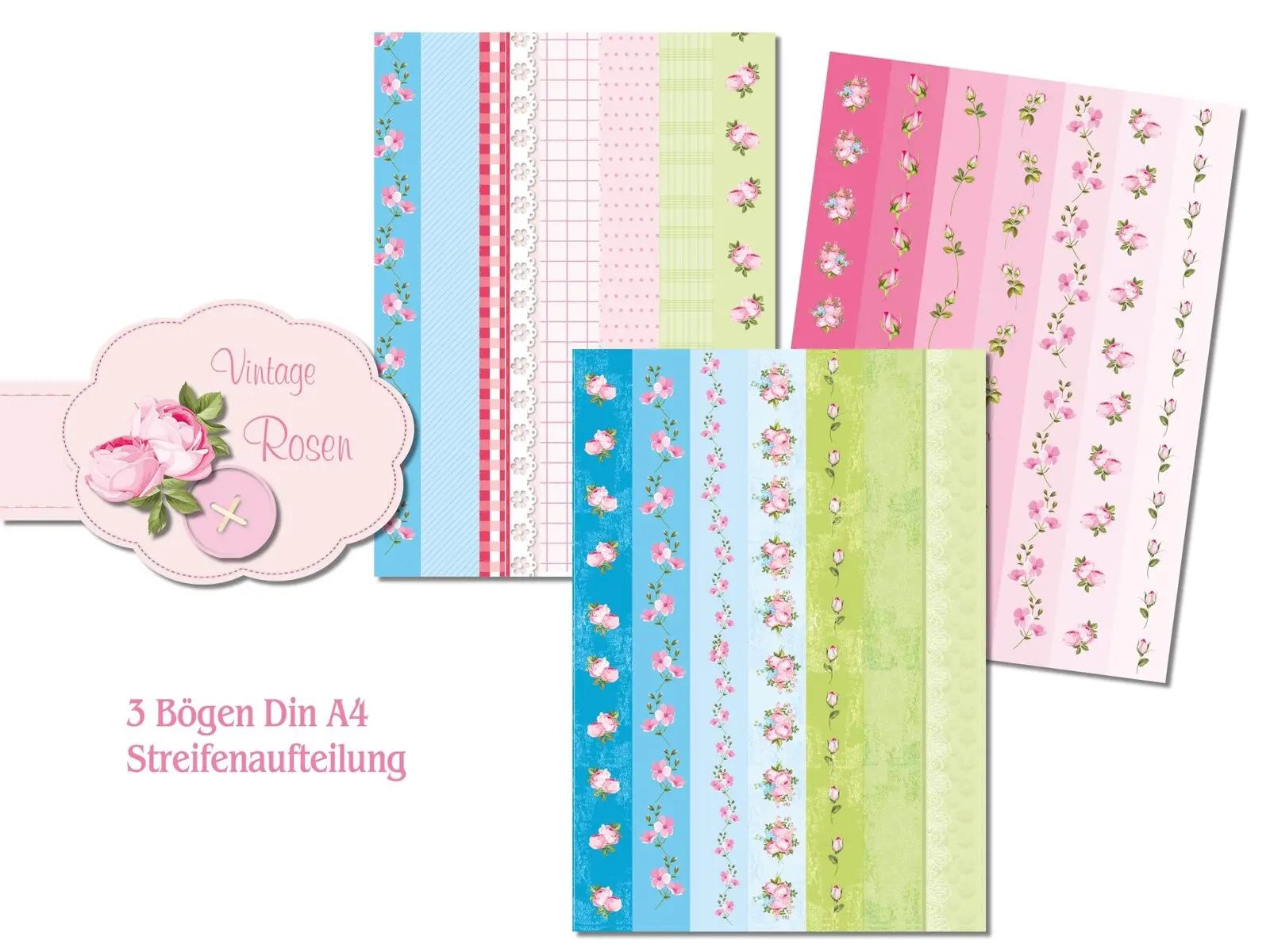 Scrapbooking Set Vintage Rosen 10 Blatt Din A4